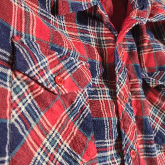 VTG Dickies Mens XL Insulated Flannel Shacket Quilted Lining Plaid Red Blue - Picture 9 of 10